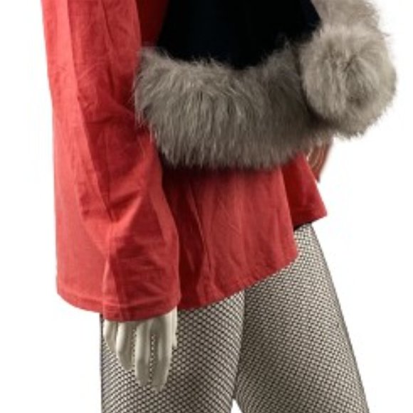 Cashmere Scarf Black Gray Fox Fur Trim One Size SKU 000359-1 - Picture 4 of 7